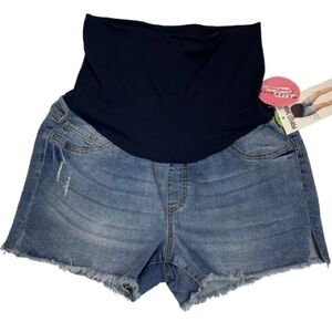 NWT S.O.N.G  Maternity Jean Shorts Over the Belly Stylish Frayed Size XL